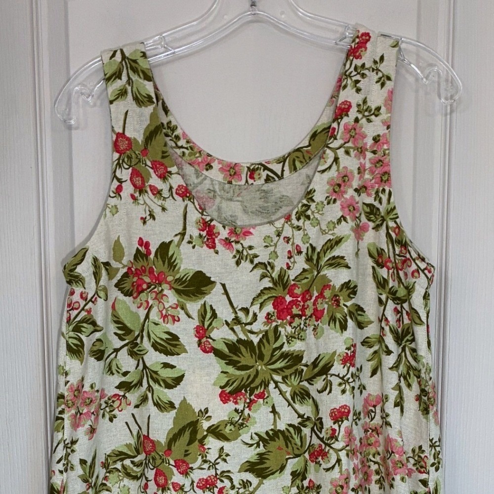 Laura Ashley Linen Blend Floral Shift Dress Scalloped Hem Pink Green M - Picture 12 of 13